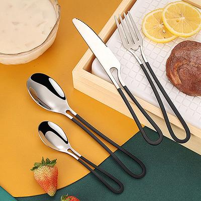 4 Pcs Hollow Handle Stainless Steel Dinnerware Set Western Spoon Dessert Fork Steak Knife Cutlery Set Tableware Kitchen Utensil