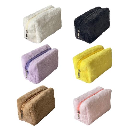 Plush Cosmetic Bag Portable Travel Makeup Bag Fuzzy Toiletry Bag for Women Skincare Products Makeup Brushes