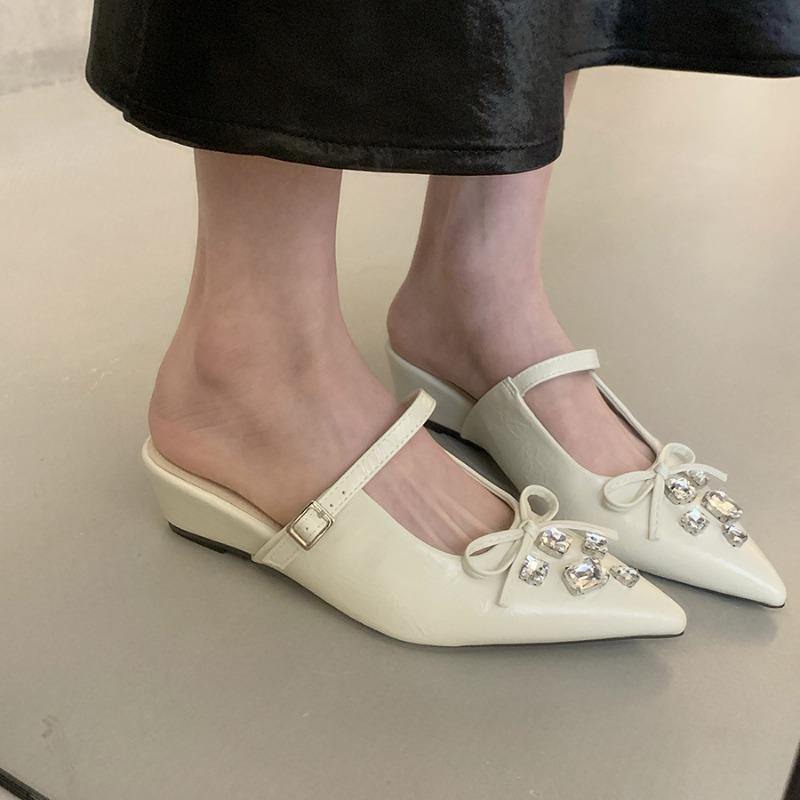 Thick-soled silver temperament bag head half slippers women's shoes wear spring and summer rhinestone Mary Jane sandals