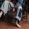 Johnature Pantaloni casual da donna larghi in denim con stampa floreale vintage patchwork da donna