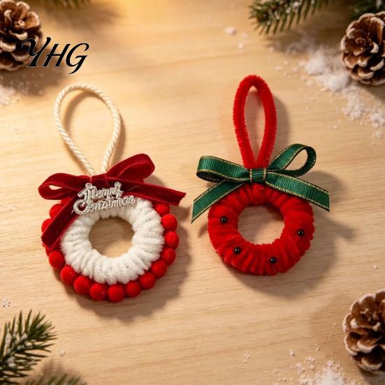 Artificial Wreath with Bow Mini Christmas Ornament, Miniature Bow, Handmade Ornaments Pinecone, Xmas Tree Hanging for Holiday Party Decor