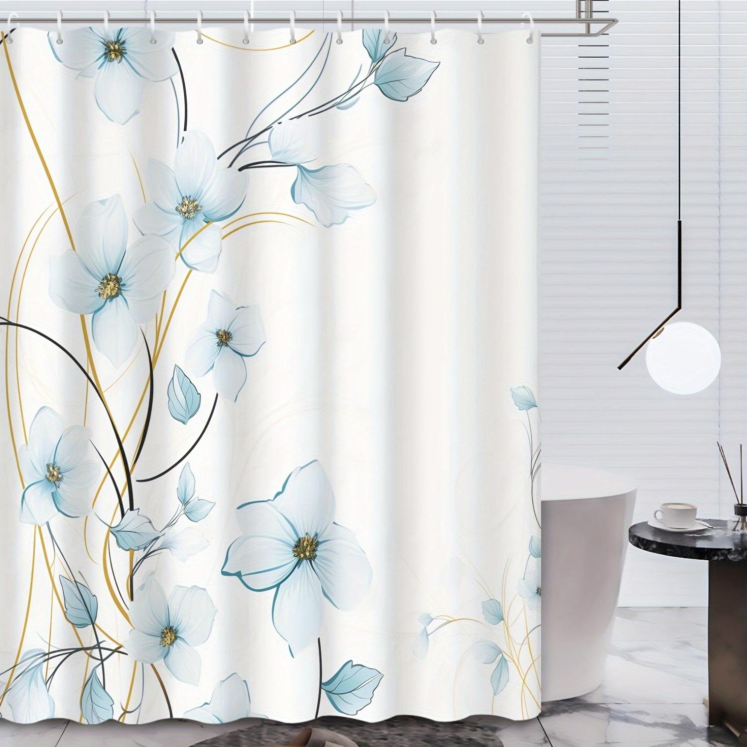 

Floral Print Shower Curtain - Blue & White Flower Design, Polyester Fabric with Grommet Top, Bathroom, Hotel, Apartment Decor 90X180cm