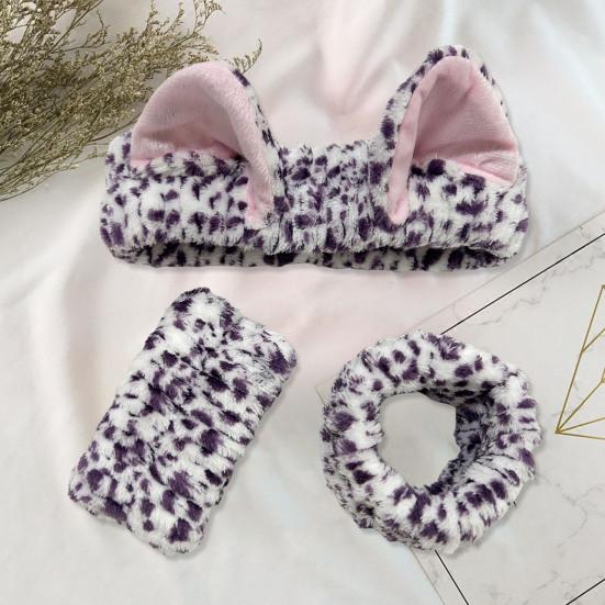 2Pcs/Set Women Hairband Wristband Set Cartoon Cat Ear Decor Soft Breathable Fabric Headband Wristband Set