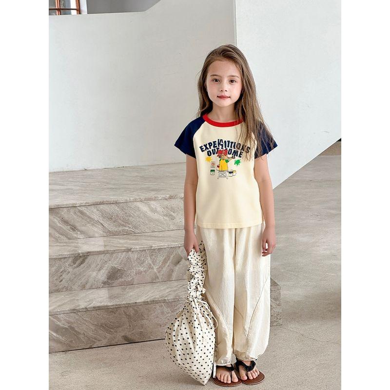 Trade Original Brand Children's Clothing Girls' Pure Cotton Short-Sleeved T-Shirt for Young Children with Cute Print Raglan Half-Sleeve for Summer