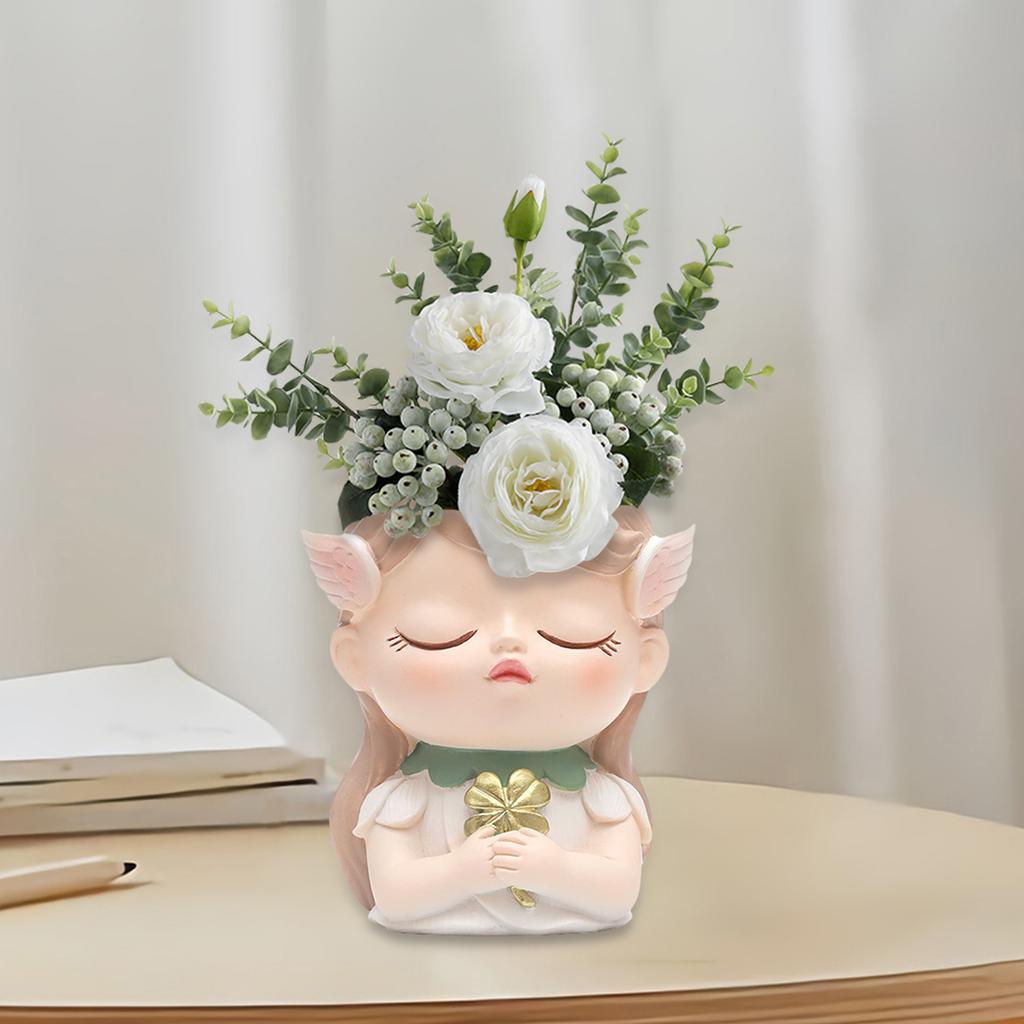 Girl Head Planter Cartoon Girl Statue Figurine Resin Creative Flowerpot for Living Room Indoor Outdoor Garden Tabletop Gifts