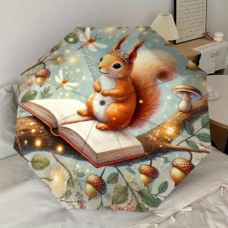 1pc squirrel book Pattern Umbrella Design Automatic Opening and Closing Umbrella, High-quality Travel Umbrella, Lightweight and Portable, -61
