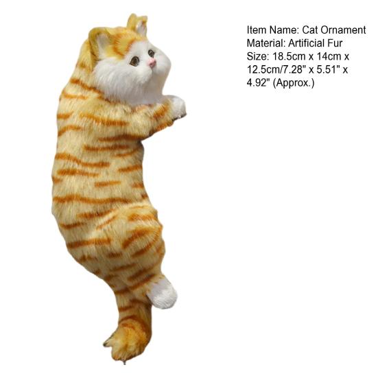 Simulation Furry Cat Ornament Plush Animal Figurine Realistic Fluffy Kitten Model Hanging Cat Decoration for Home TV Stand Shelf Decor