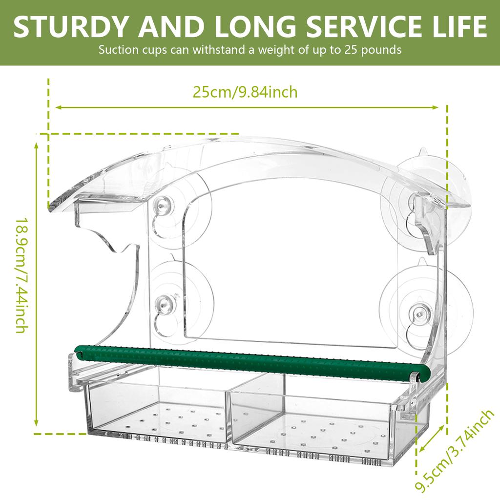 Acrylic Bird Feeder Clear Bird House Window Hanging Bird Feeder with Suction Cups for Home Outdoor Backyard Wildlife Birding NEW