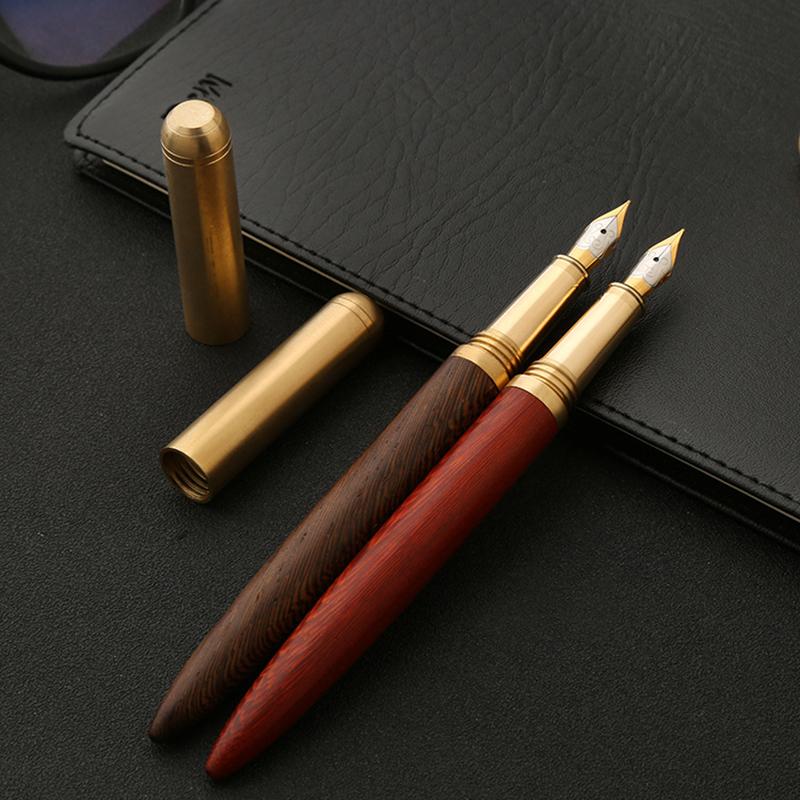 High Quality Sandalwood Fountain Pen Fine Nib Calligraphy Pens Writing Wooden Metal School Office Writing Ink Pens Nib Stationery Gifts Supplies