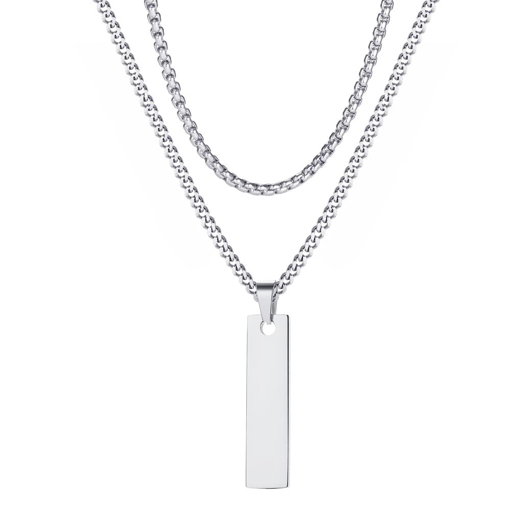 Vnox Gestapelde 2-delige Heren Kettingen, Geometrische Staaf Hanger met Doosketting Cubaanse Ketting Touwketting Kettingen, Klassieke Choker