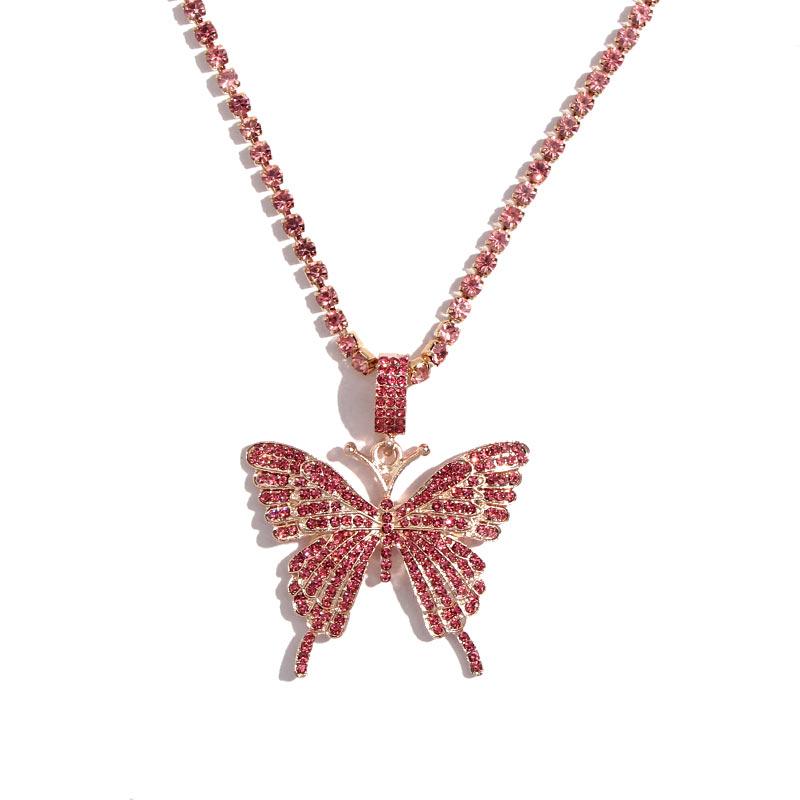 Statement Big Butterfly Pendant Necklace Rhinestone Chain for Women Bling Tennis Chain Crystal Choker Necklace Party Jewelry