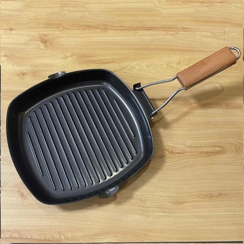 Portable 9.5Inch Nonstick Cooking Pan With Striped Bottom Skillets For Even Heat Distribution And Easy Cleaning