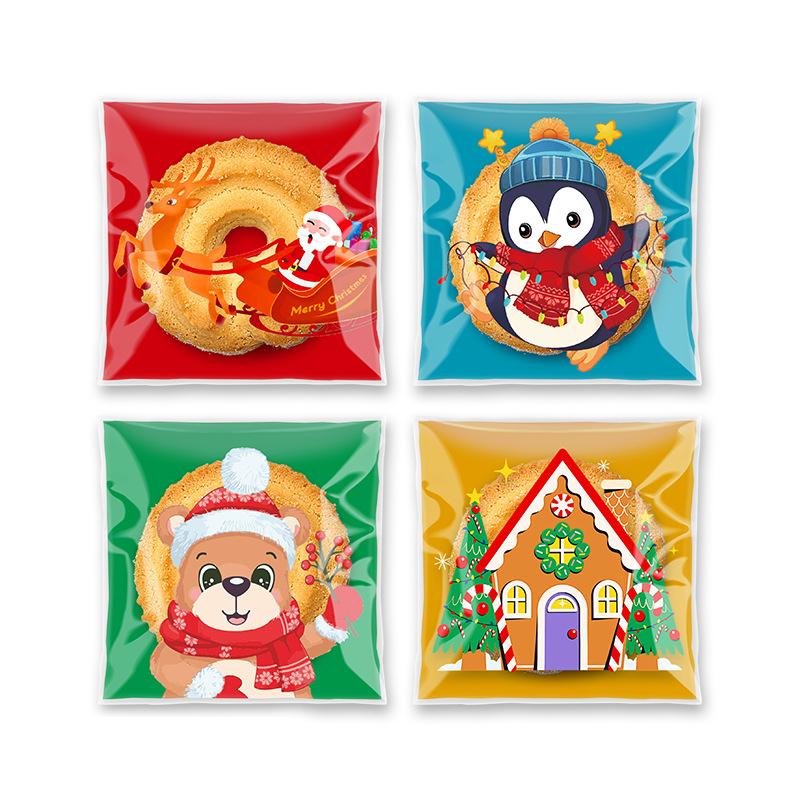 100PCS Christmas Gift Bags Xmas Candy Cookie Self-Adhesive Bag Baking Packaging Bags for Biscuits Cookies Party Decoration