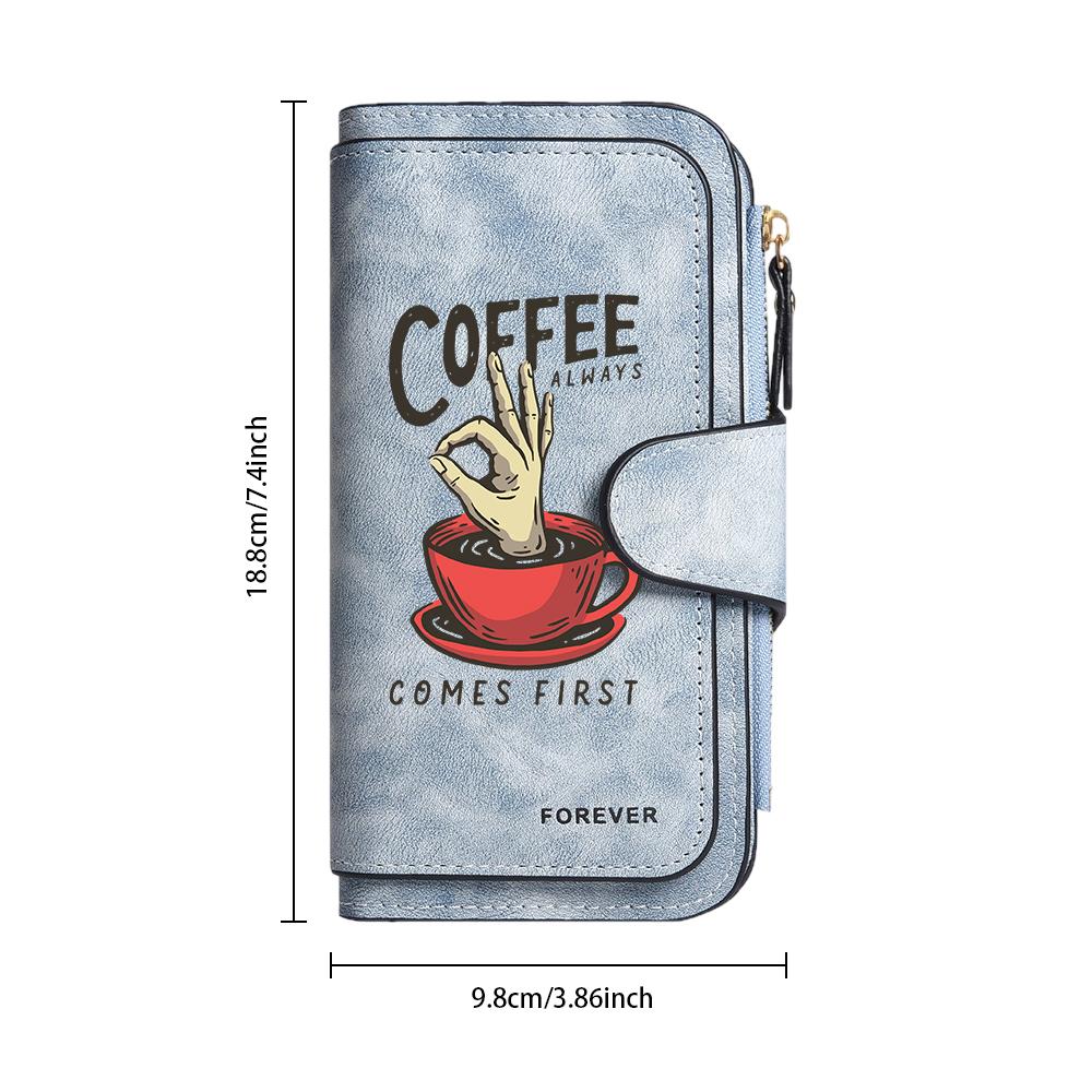 Coffee Pattern Long Wallet Portable Stylish Card Case Casual Daily Coin Purse