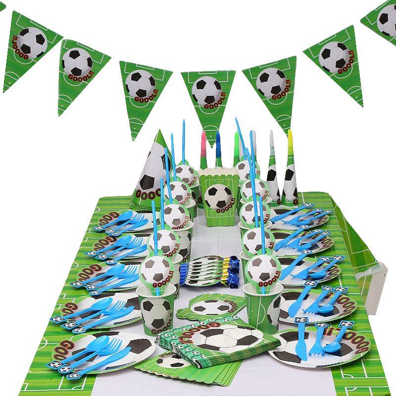 Party Football Theme Tableware Plates Napkins Flag Birthday Kids Favors Cartoon