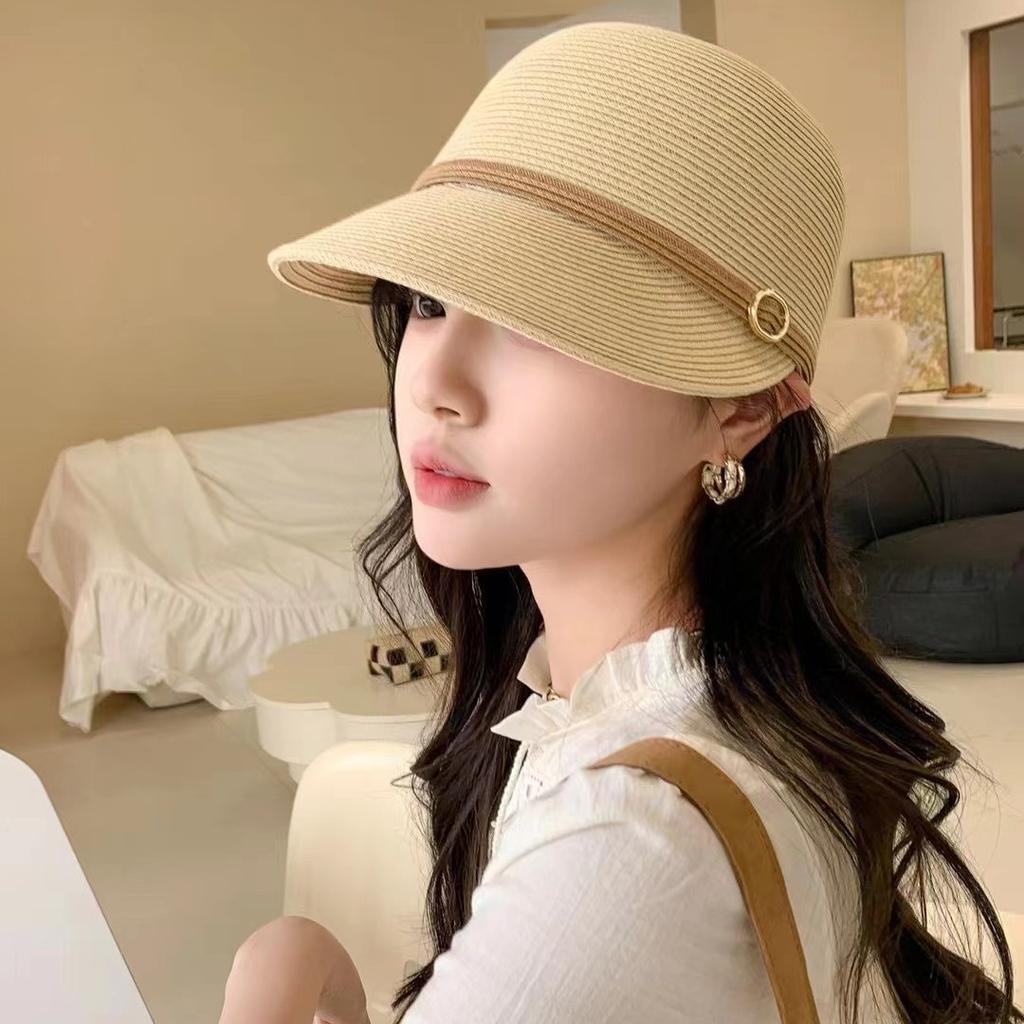 Straw hat women's summer sun protection shows their face, small straw baseball cap, UV protection sunshade, equestrian hat, face cover cap