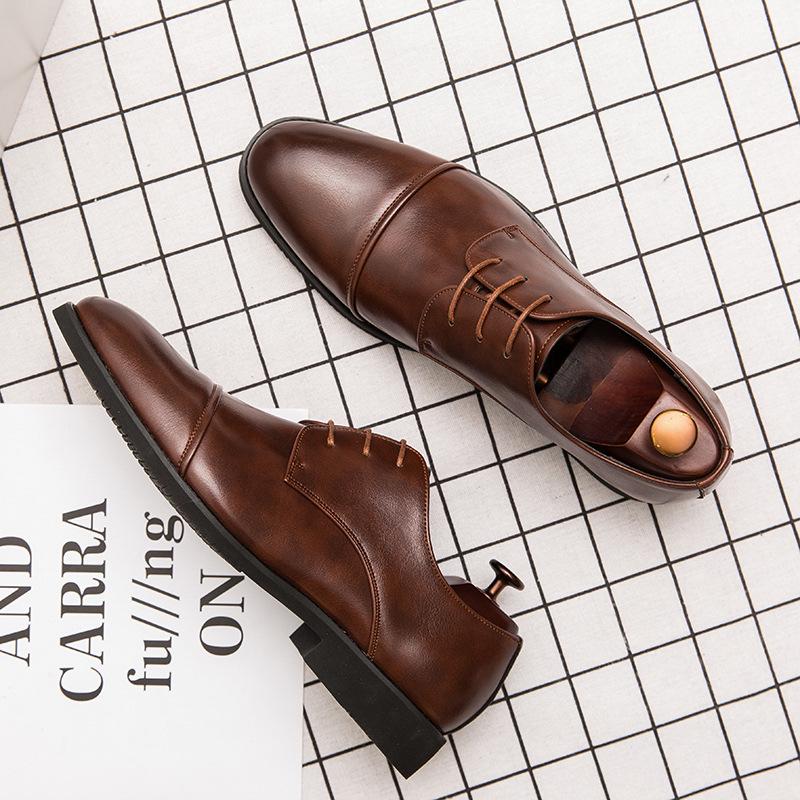 Men's Fashion Lace-up Pointed Toe Leather Derby Shoes - Plus Size, Formal, Business Casual