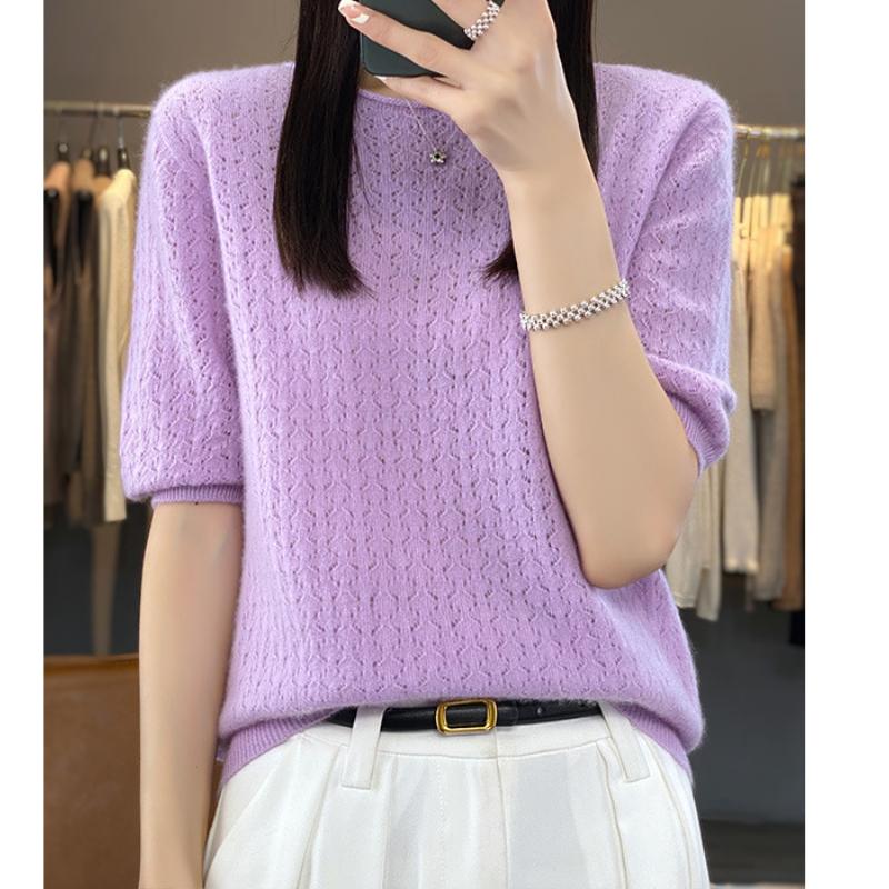 Round Neck Wool Sweater for Women In Spring and Autumn Updated Temperament Bottoming Half-sleeved Korean Comfortable Fit Versatile Thin Top