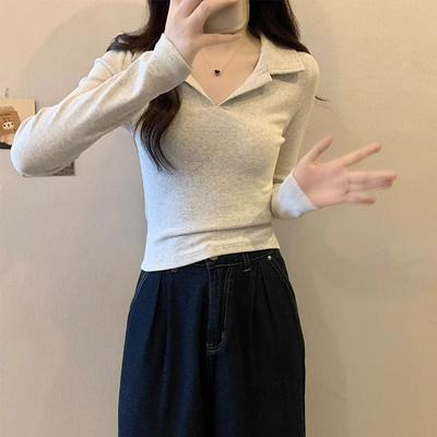 T-shirt à manches longues et col semi-ouvert pour femme, haut de gamme, haut slim, automne et hiver