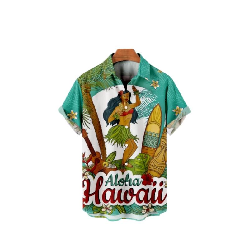 2023 Men s Hawaiian Shirt Cat Printed Short Sleeve Tops Beach Vacation Sunset Harajuku Clothing Casual Unisex Style Shirts S