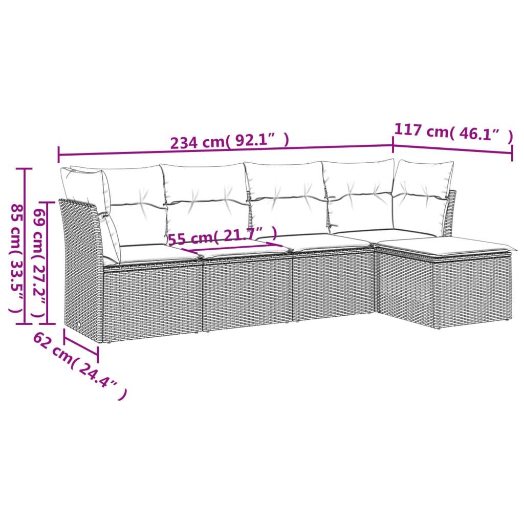 Vidaxl 5-Cz. Garden Furniture Set With Cushions, Brown, Poly Rattan