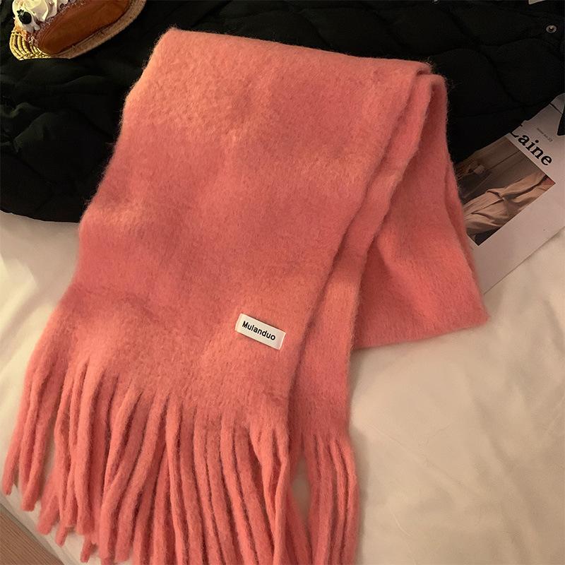 Women Long Scarf 175x30cm Solid Color Thickened Soft Warm Fluffy Winter Scarves Female