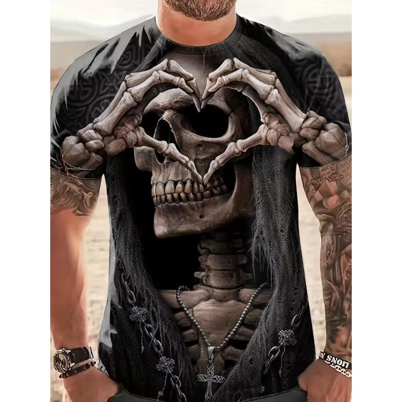 

Men s Casual T-Shirt Gothic Skull Heart Hands Graphic Black Short Sleeve Crew Neck Tee Cool Streetwear Halloween Fashion Top S