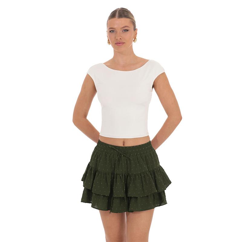 New Summer Women's Elastic Waist Belted Skirt Pants Sweet Layered Cake Skirt