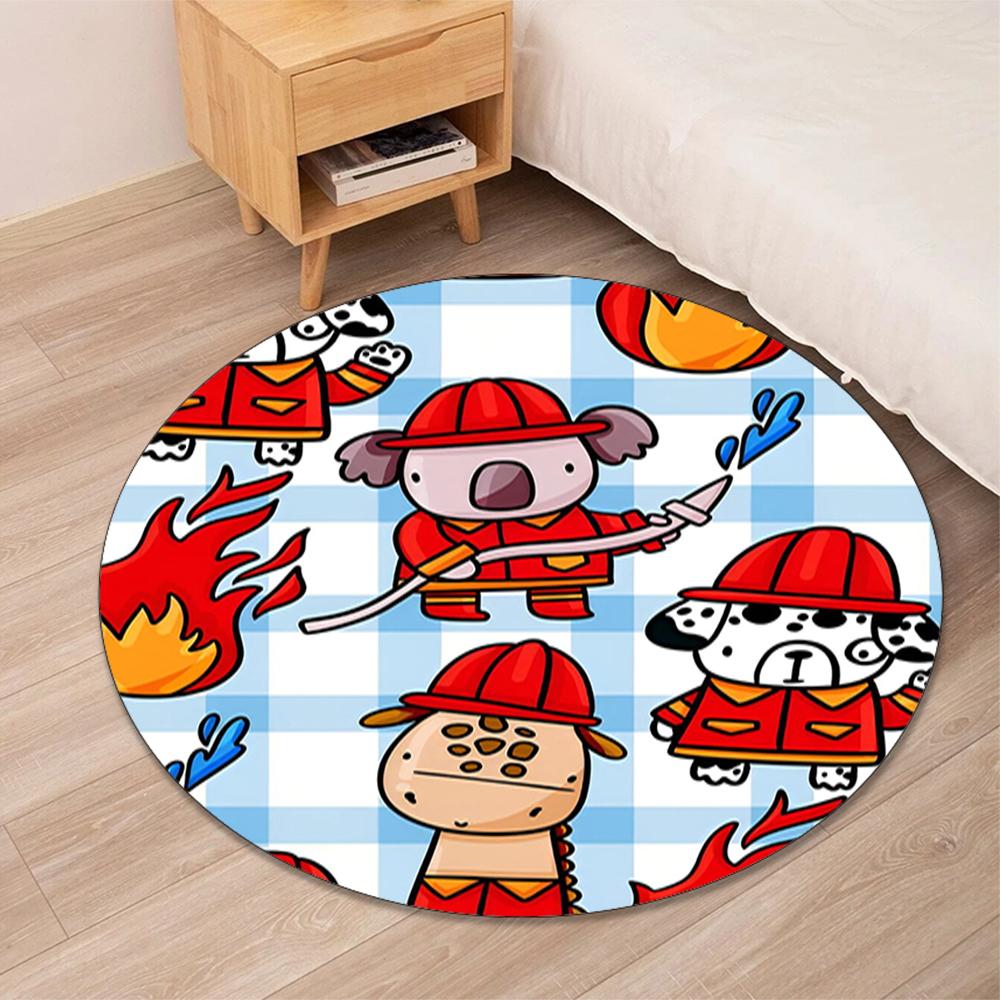 firefighters Printed Round Rug Carpet Chair Rug Area Rug Entryway Doormats,for Office Chair Living Room Bedroom Kitchen Room.