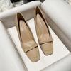 French Apricot Thick Heel Square Head Light Mouth High Heels 2025 Spring New Temperament Soft Leather Medium Heel Professional Single Shoes Women