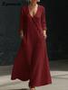 TikTok Summer Lazy Style V-Neck Pleated Swing A-Line Resort Maxi Dress Women One-Piece Long Dress