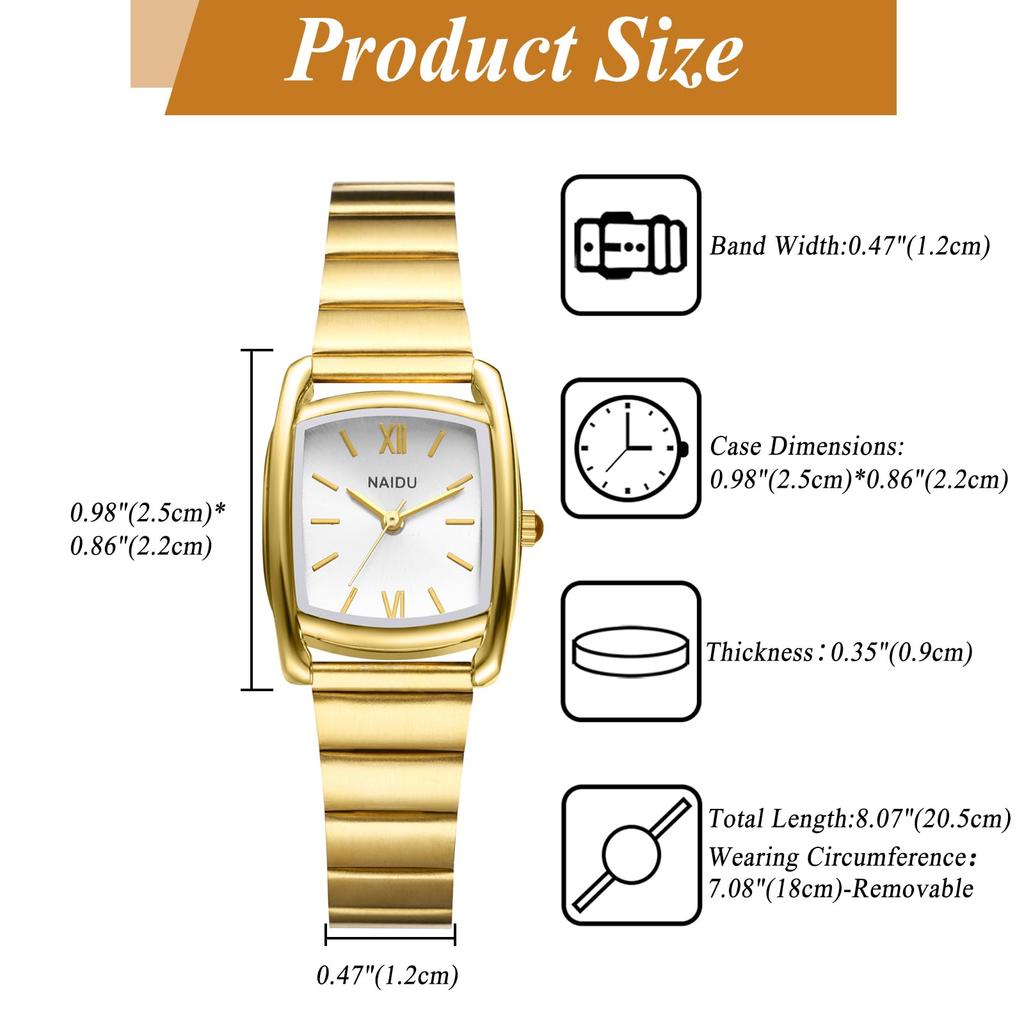Women's Square Stainless Steel Gold Watch: Analog Display, Waterproof, Stylish Quartz Watch, Gold, Fashion Watch for Women - Perfect Gift for