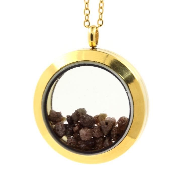 Collier - Pierres et Minéraux - Médaillon 30 mm - Diamant marron brut - Acier inoxydable - Mixte