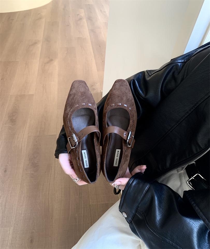 Coarse Heel French Gentle Red Single Shoes Women's Shoes 2025 New Spring and Autumn Retro Suede Mary Jane Evening Shoes