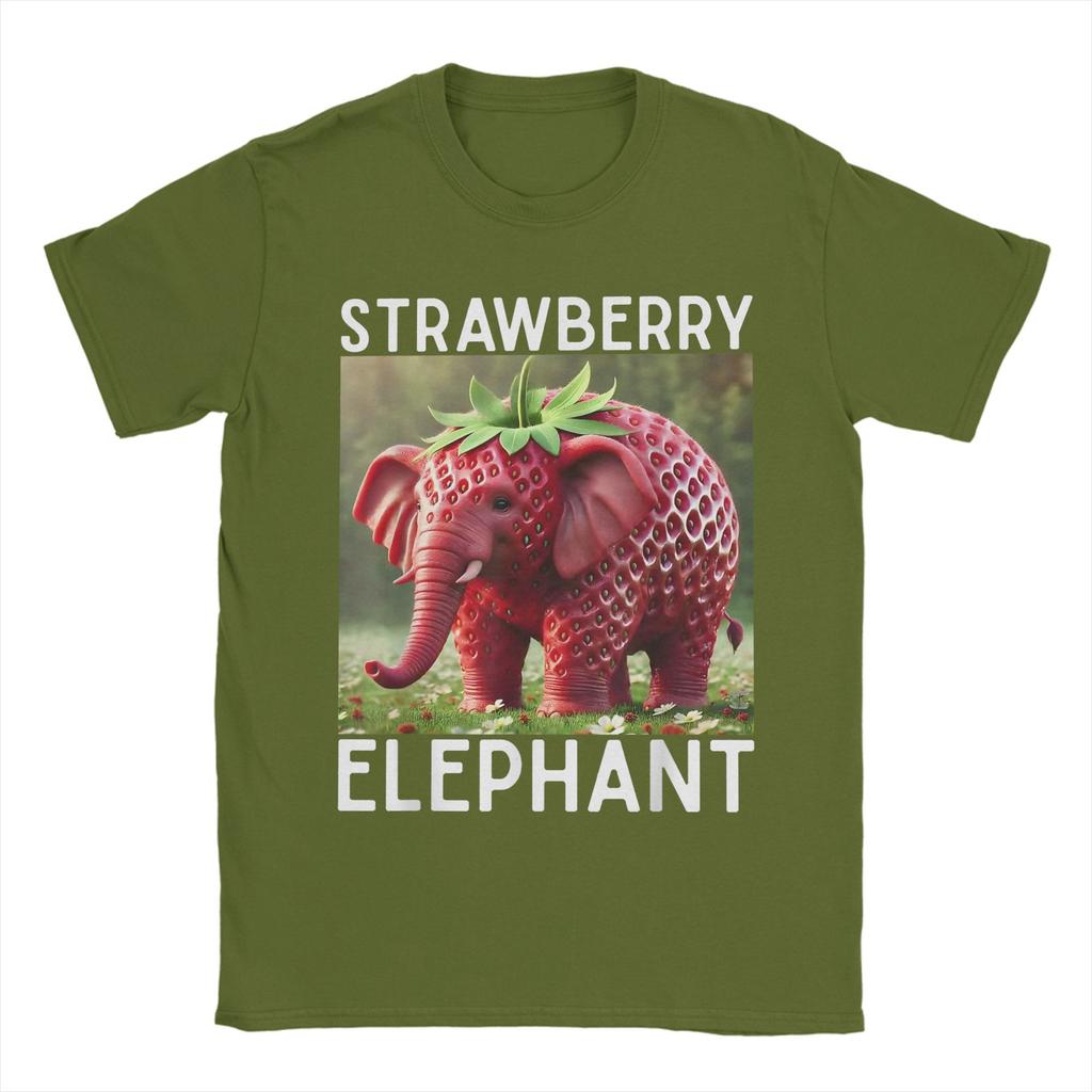 Strawberry Elephant Italian Brainrot Meme T Shirt Men's 100% Cotton Novelty T-Shirt Crew Neck  Tee Shirt Short Sleeve Tops