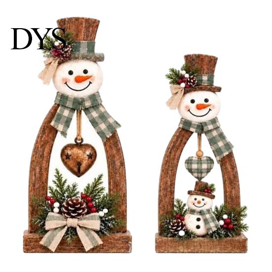 Handcrafted Wood Snowmen 2Pcs Rustic Wooden Snowman Tabletop Decor, Vintage Christmas Farmhouse Decorations Figurine, Holiday Centerpiece for