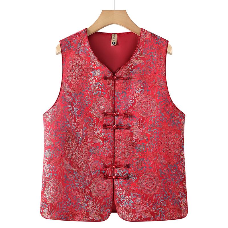 

Mom s Autumn Tang Suit Vest for Women - Cotton Padded, Thickened, Stylish Chinese Waistcoat for Middle-aged & Elderly, New Autumn/Winter Style 2XL красный