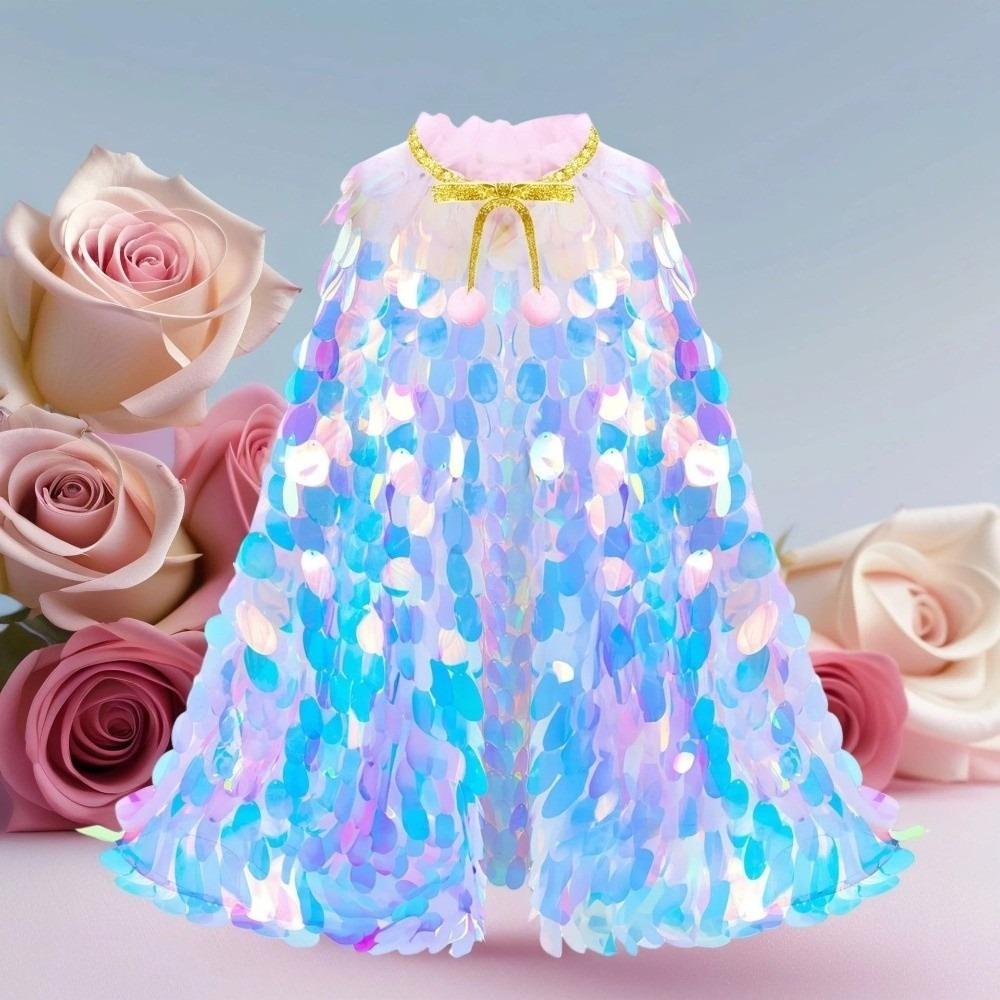 Vestito da Festa di Compleanno Travestimento Sirena Paillettes Mantello Vestito Accessorio Vestiti con Paillettes Bambini