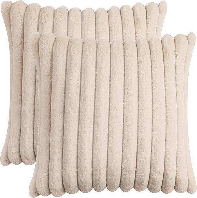 2Pcs Luxury Nordic Plush Cushion Cover Comfortable Textured Striped Throw Pillow Cover Soft Plush Pillowcase Living Room Decor