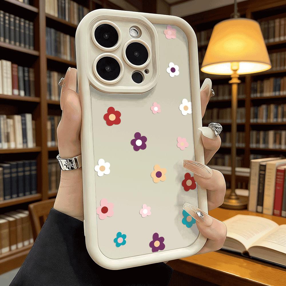 Minimalist Colorful Flowers Soft TPU Phone Case for iPhone 17 16 15 14 13 12 11 Pro Max Plus Shockproof Anti-Slip Cover
