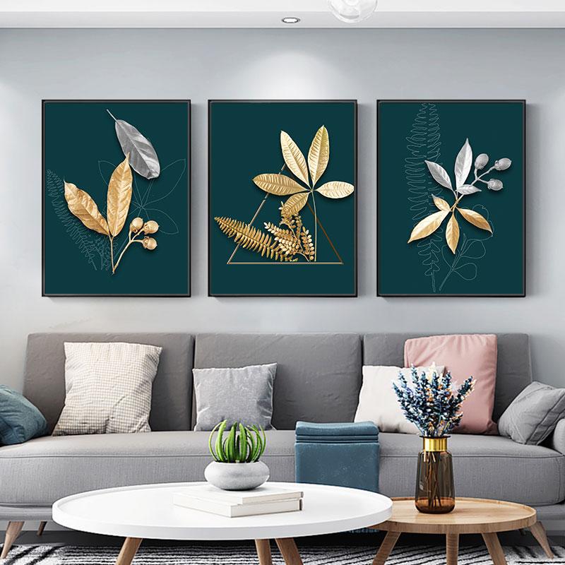 Luxury Golden Plant Leaf Canvas Poster Print Modern Home Abstract Wall Art Painting Living Room Decor Gift