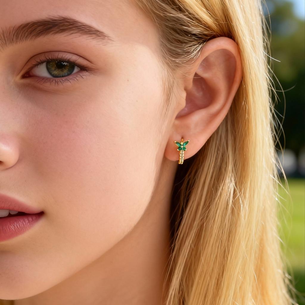 Vnox Gold Plated Copper Colorful Zirconia Butterfly Earrings for Women Girl, Classica White Crystal Stone Earrings Party Gifts