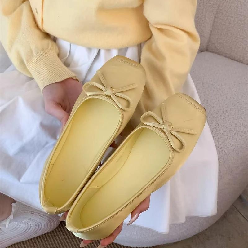 Fashion 2025 New Spring Square Toe Women Flats Shallow Slip on Ladies Casual Ballet Shoes Soft Sole Eelgant Comfortable Dress Shoes