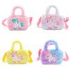 Cute Plush Unicorn Shoulder Bag For Kids Cartoon Design Soft And Fluffy Perfect For Kindergarten And Daily Use Purple