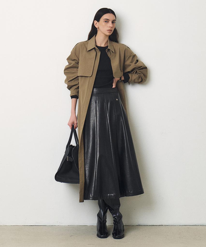 Artid Leather Flare Long Skirt_Black