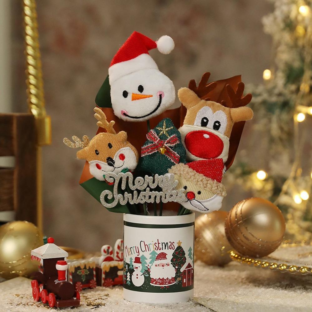 Cartoon Christmas Plush Bear Bouquet Christmas Tree Snowman Bear Christmas Ornaments Santa Claus Elk Deer