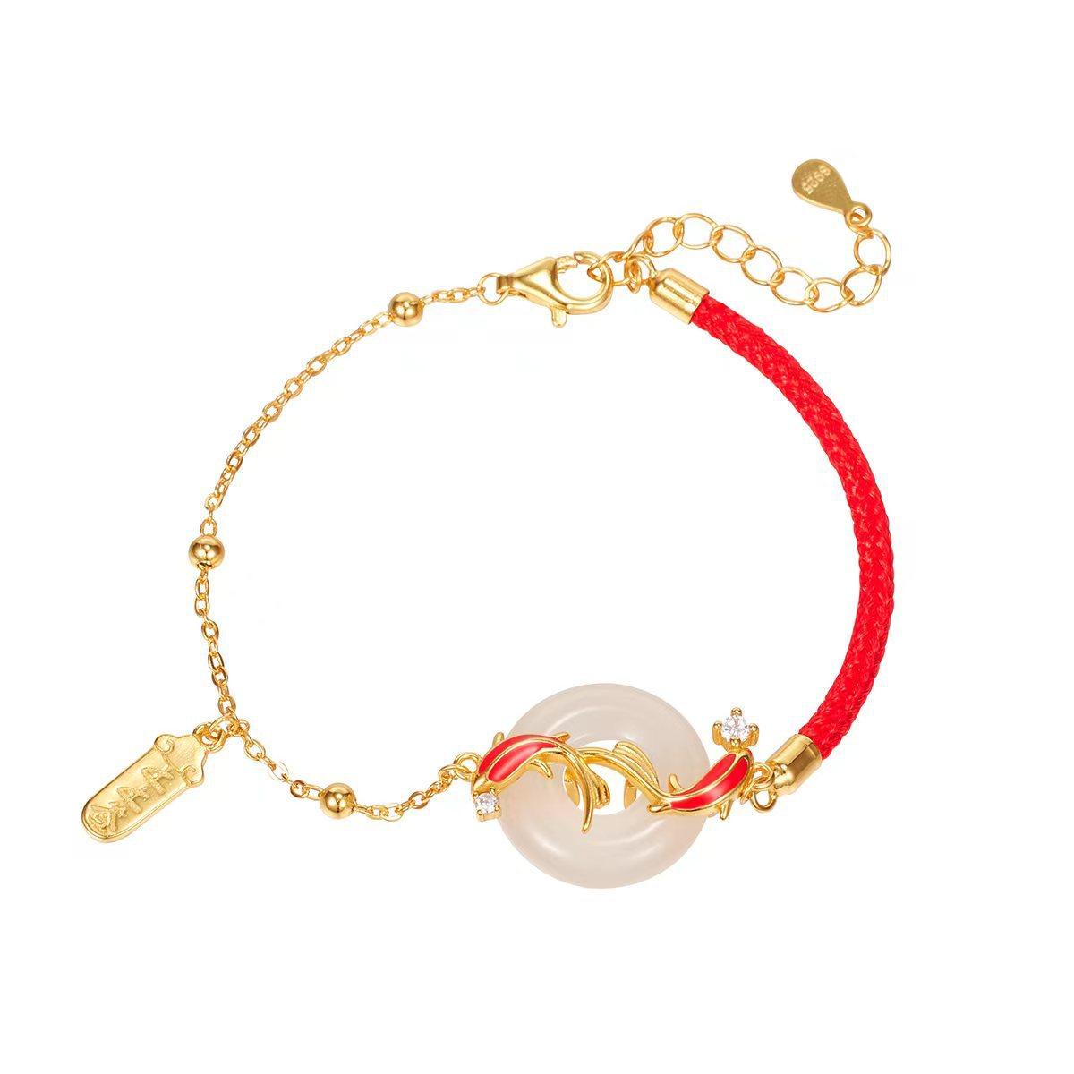 

S925 Серебряный браслет с пряжкой Koi Safety Buckle для женщин, красная веревка, ручная веревка, ювелирные изделия из халцедона, подарок на День святого Валентина, ювелирные изделия, мода 925 Silver