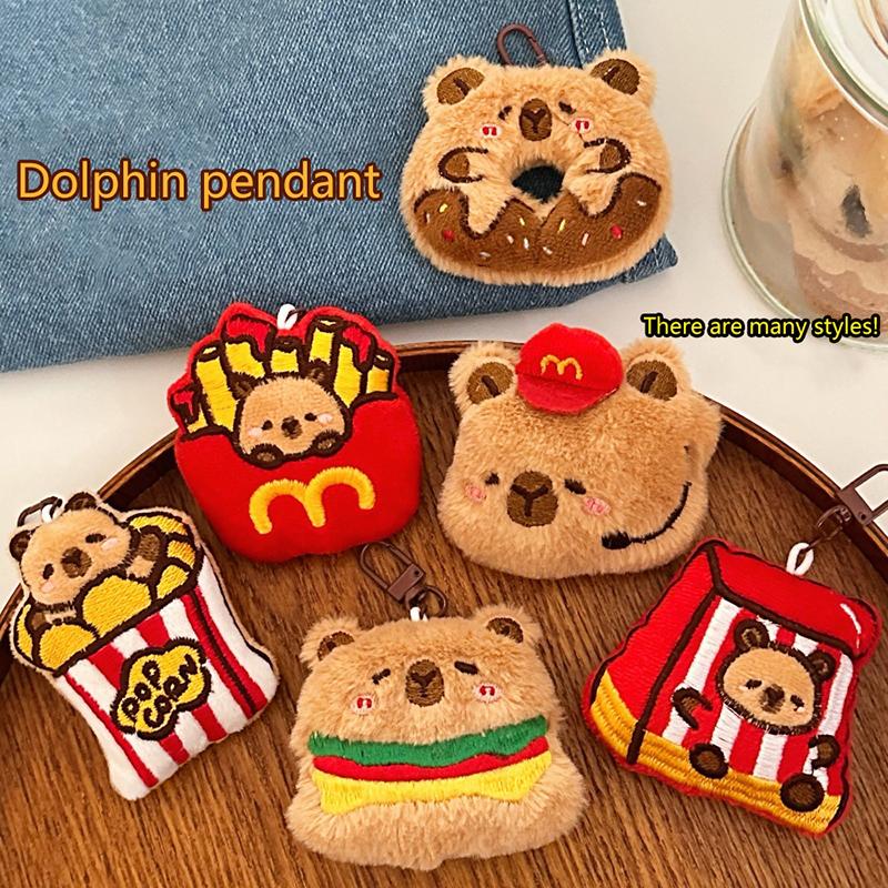 Creative Hamburger Fried Chicken Capybara Keychain Cute Cartoon Food Keyring Lovely Plush Keychains Bag Pendant Couple Gifts