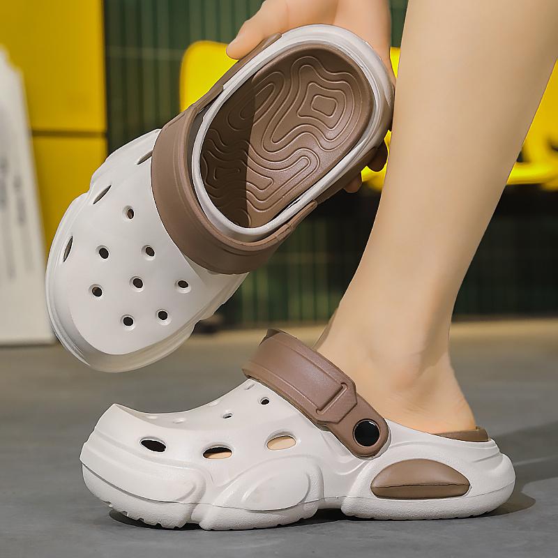 Fashion Summer Clogs Men Slip on Breathable Lightweight Thick Sole Water Beach Sandals Indoor Outdoor Fashion Cave Shoes