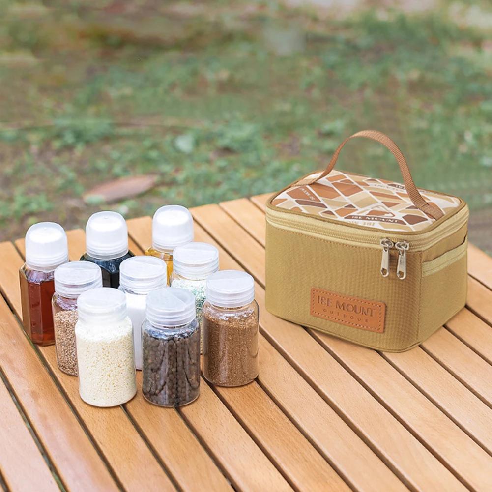 Seasoning Bottle Set Storage Bag Portable Camping Seasoning Dispenser Set Condiment Jars Organizer Outdoor Barbecue Utensils